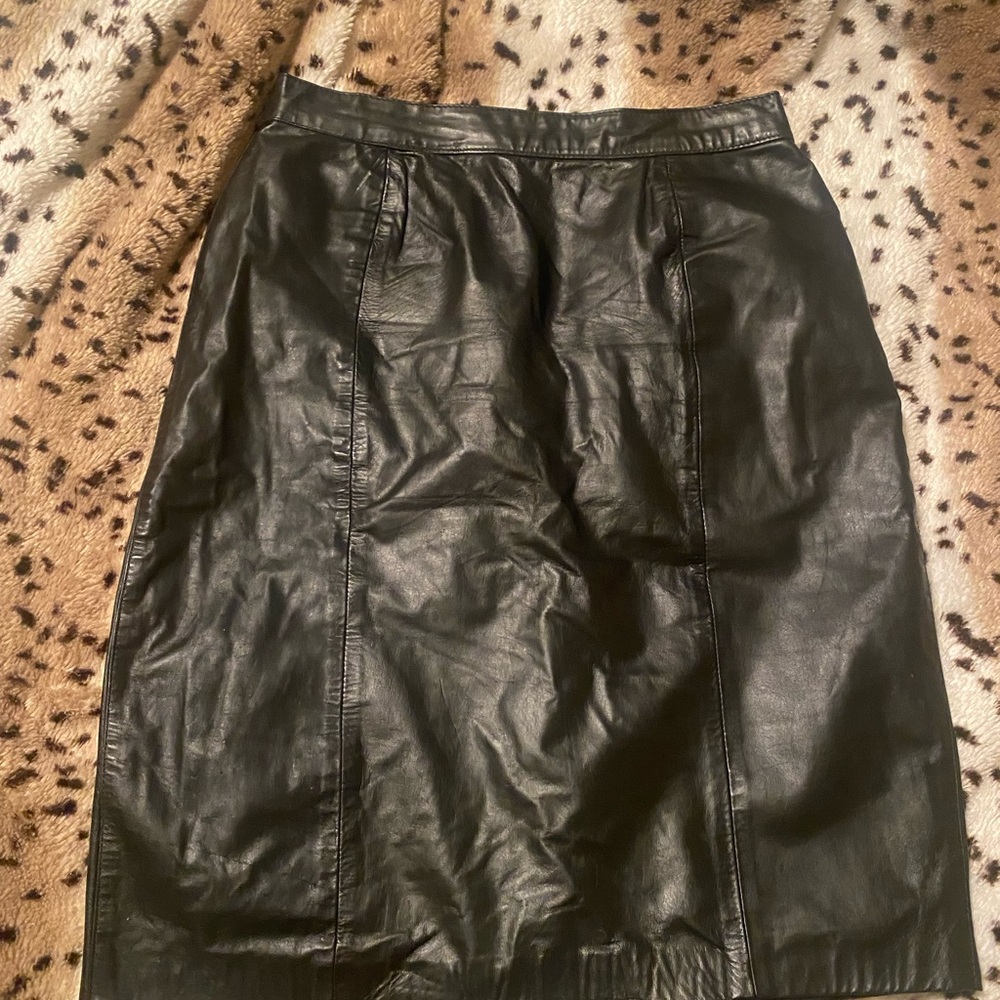 Black Leather Skirt Winlit vintage probably 80s